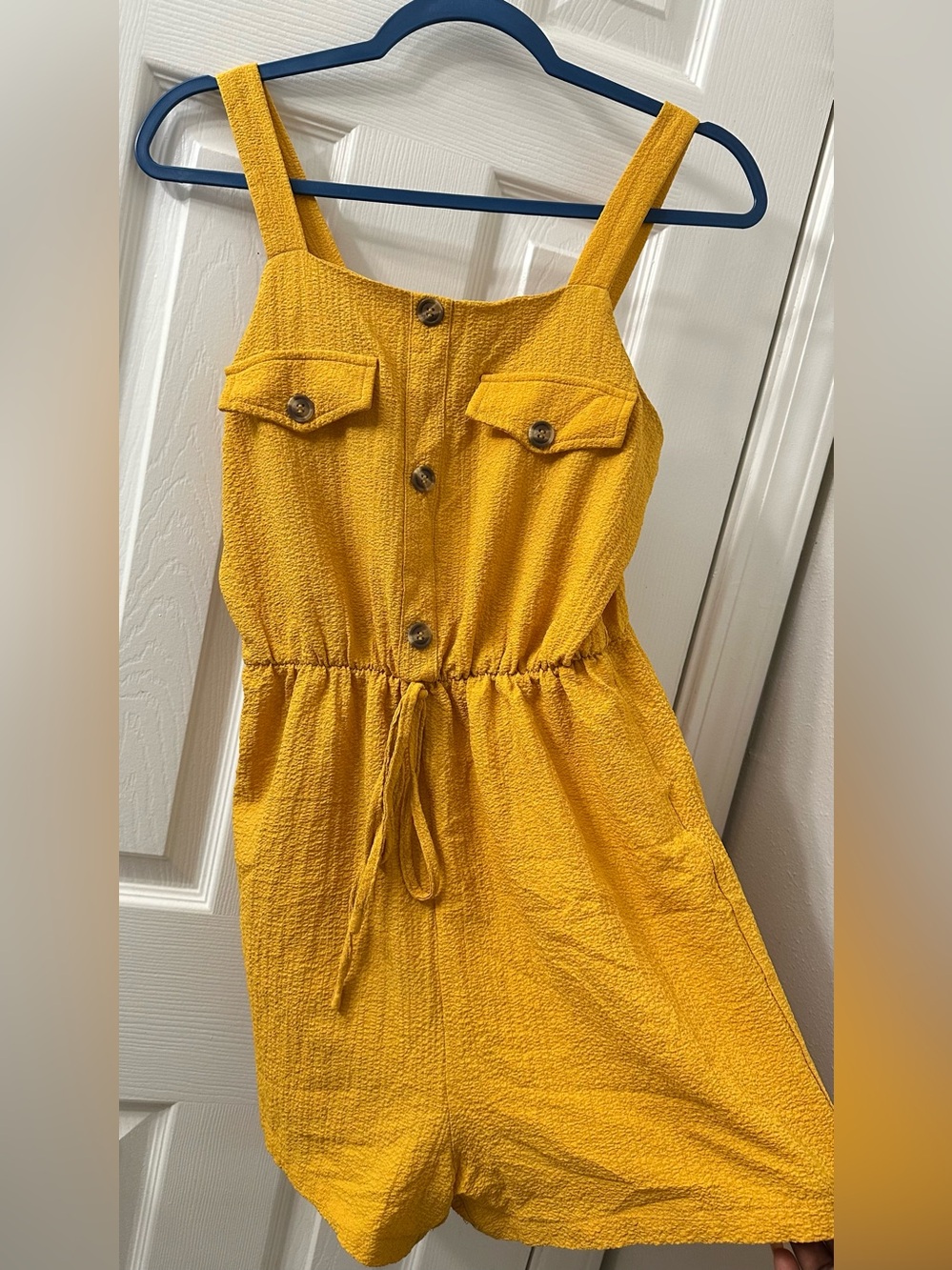 SHEIN Yellow Button-Front Romper with Drawstring - Picture 2 of 6
